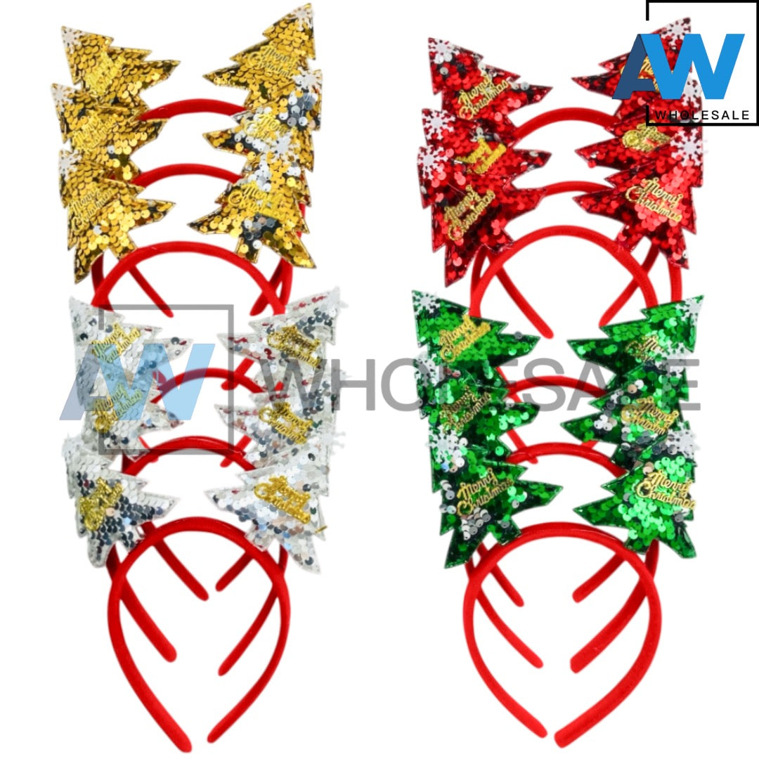 HB-1670 (12 pcs) Christmas Tree Sequin Headbands