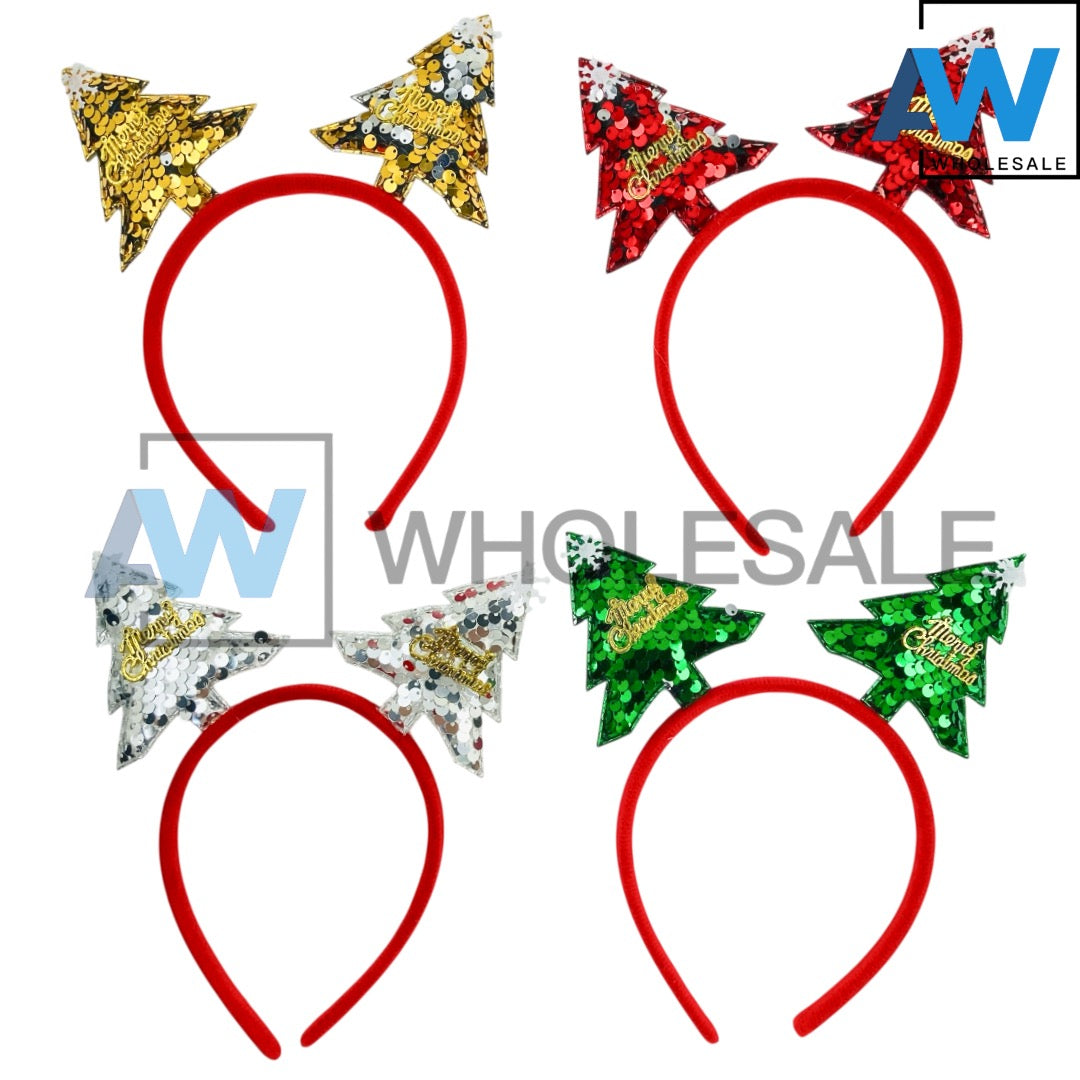 HB-1670 (12 pcs) Christmas Tree Sequin Headbands