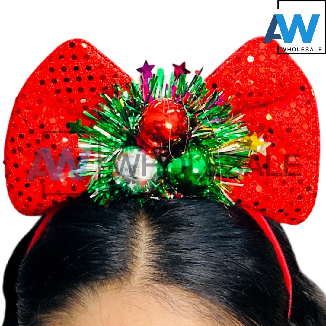 HB-1671 (12 pcs) Christmas Ribbon Headbands