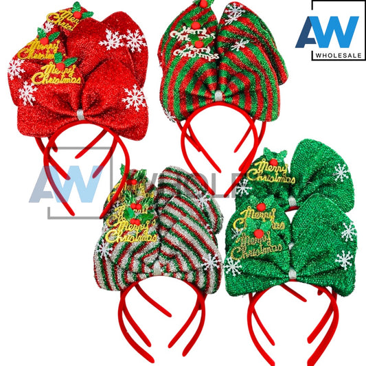 HB-1672 (12 pcs) Christmas Ribbon Headbands