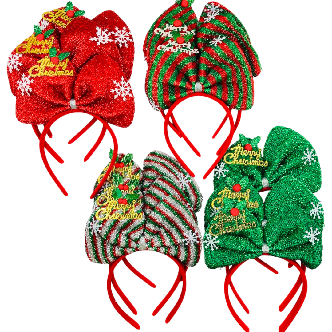 HB-1672 (12 pcs) Christmas Ribbon Headbands