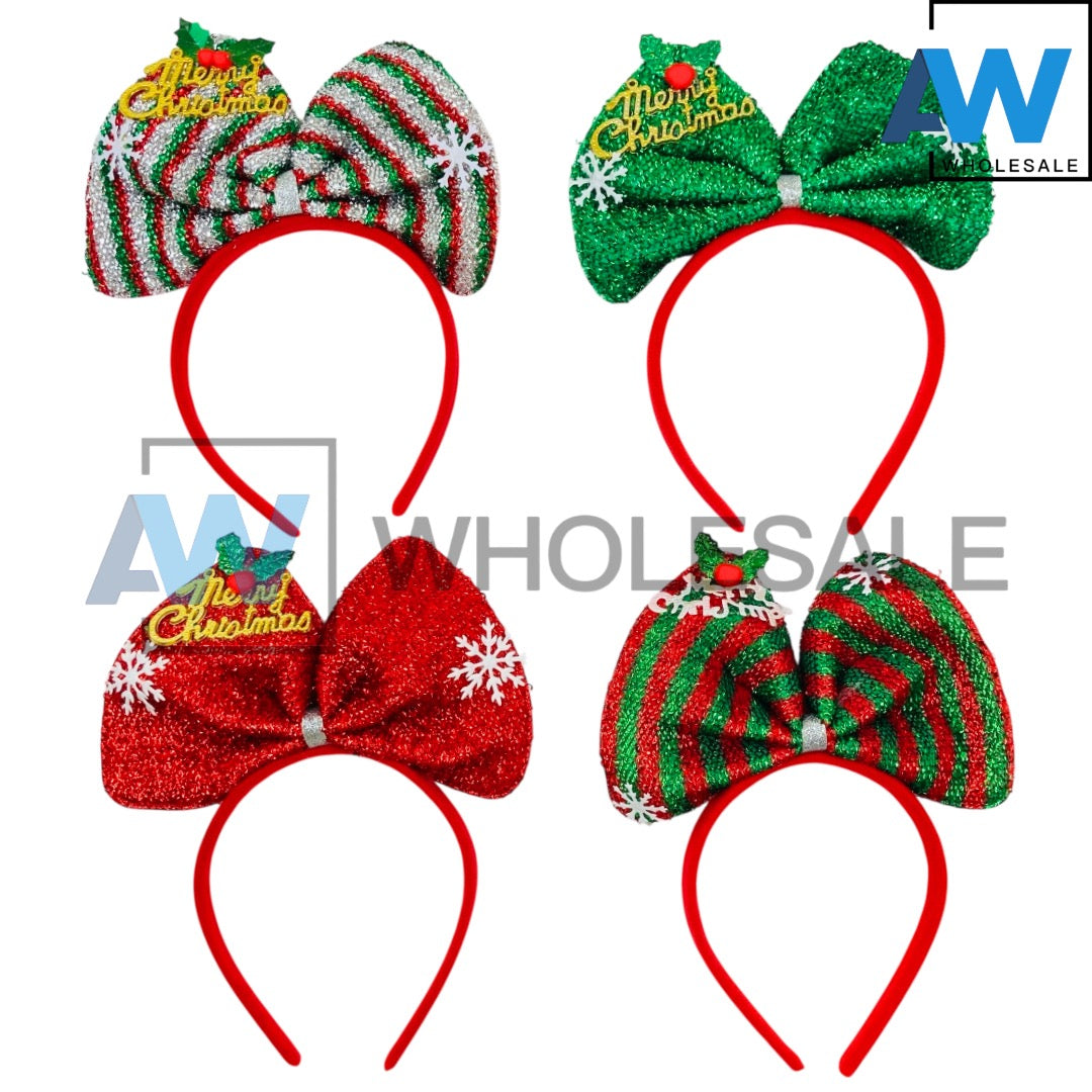 HB-1672 (12 pcs) Christmas Ribbon Headbands