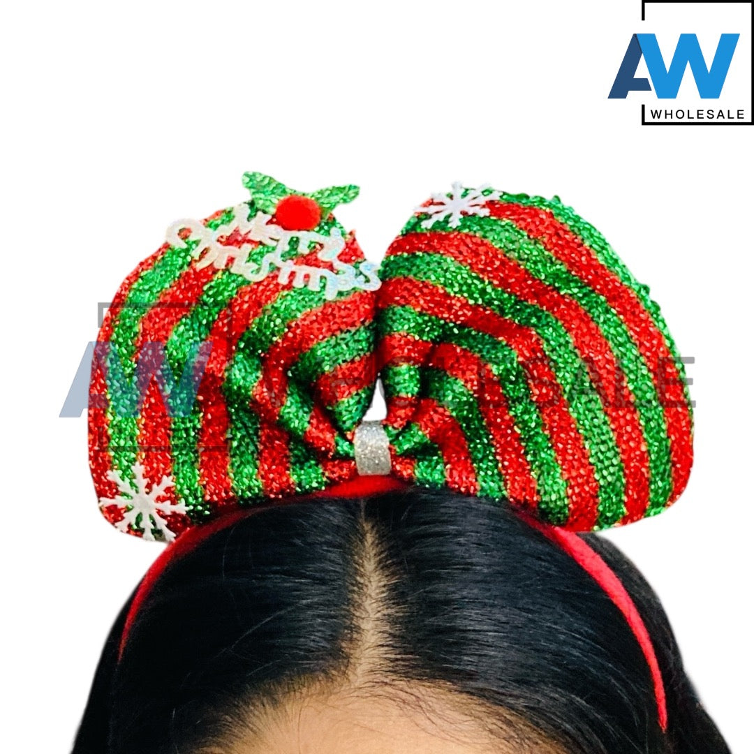 HB-1672 (12 pcs) Christmas Ribbon Headbands