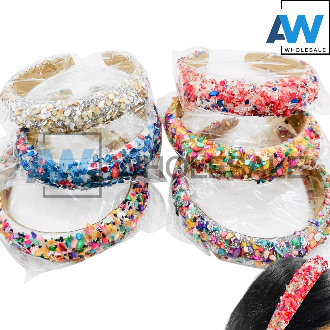 HB-1676 (6 pcs) Colored Rhinestone Thick Headbands