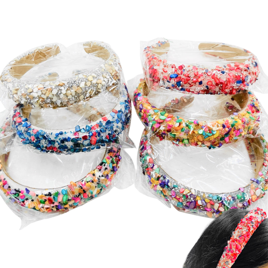 HB-1676 (6 pcs) Colored Rhinestone Thick Headbands