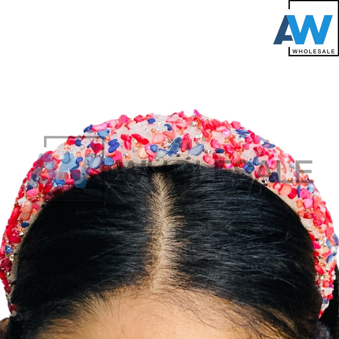 HB-1676 (6 pcs) Colored Rhinestone Thick Headbands