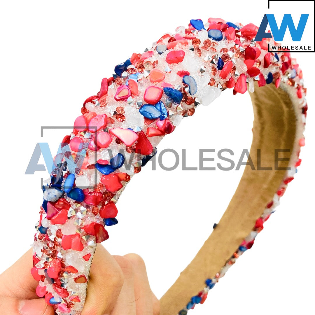 HB-1676 (6 pcs) Colored Rhinestone Thick Headbands