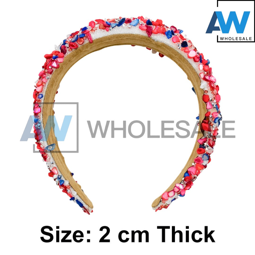HB-1676 (6 pcs) Colored Rhinestone Thick Headbands