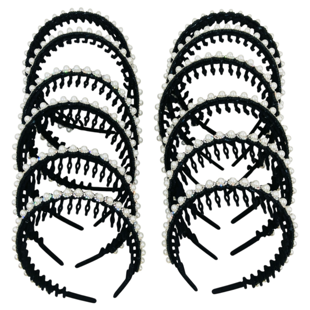 HB-1677 (12 pcs) Pearl Diamond Headbands