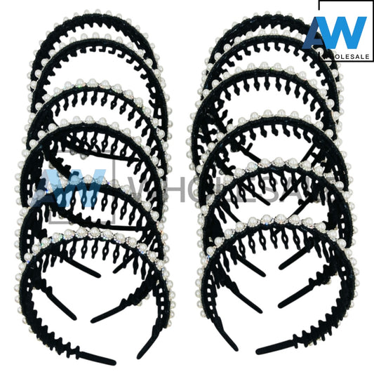 HB-1677 (12 pcs) Pearl Diamond Headbands
