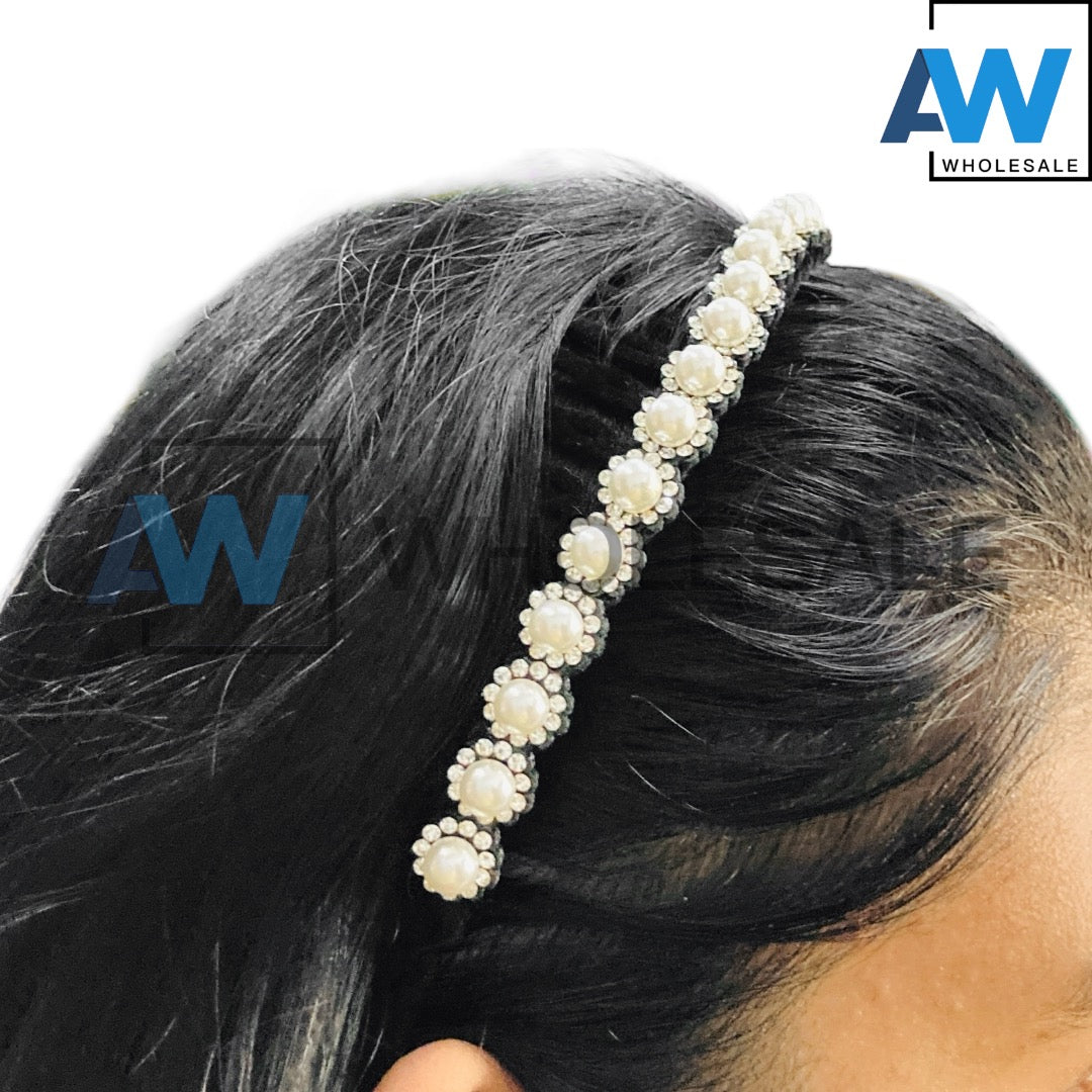 HB-1677 (12 pcs) Pearl Diamond Headbands