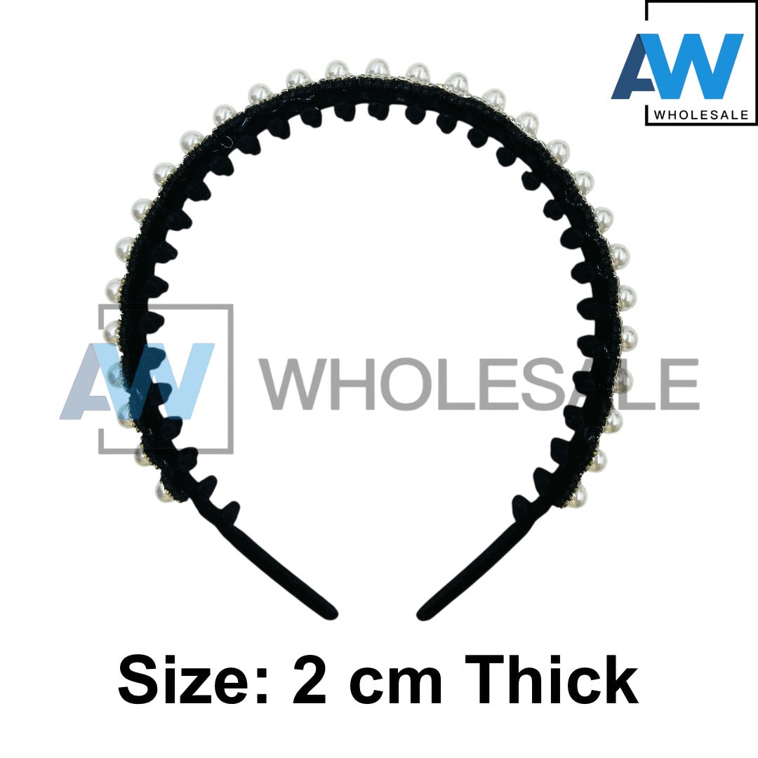 HB-1677 (12 pcs) Pearl Diamond Headbands