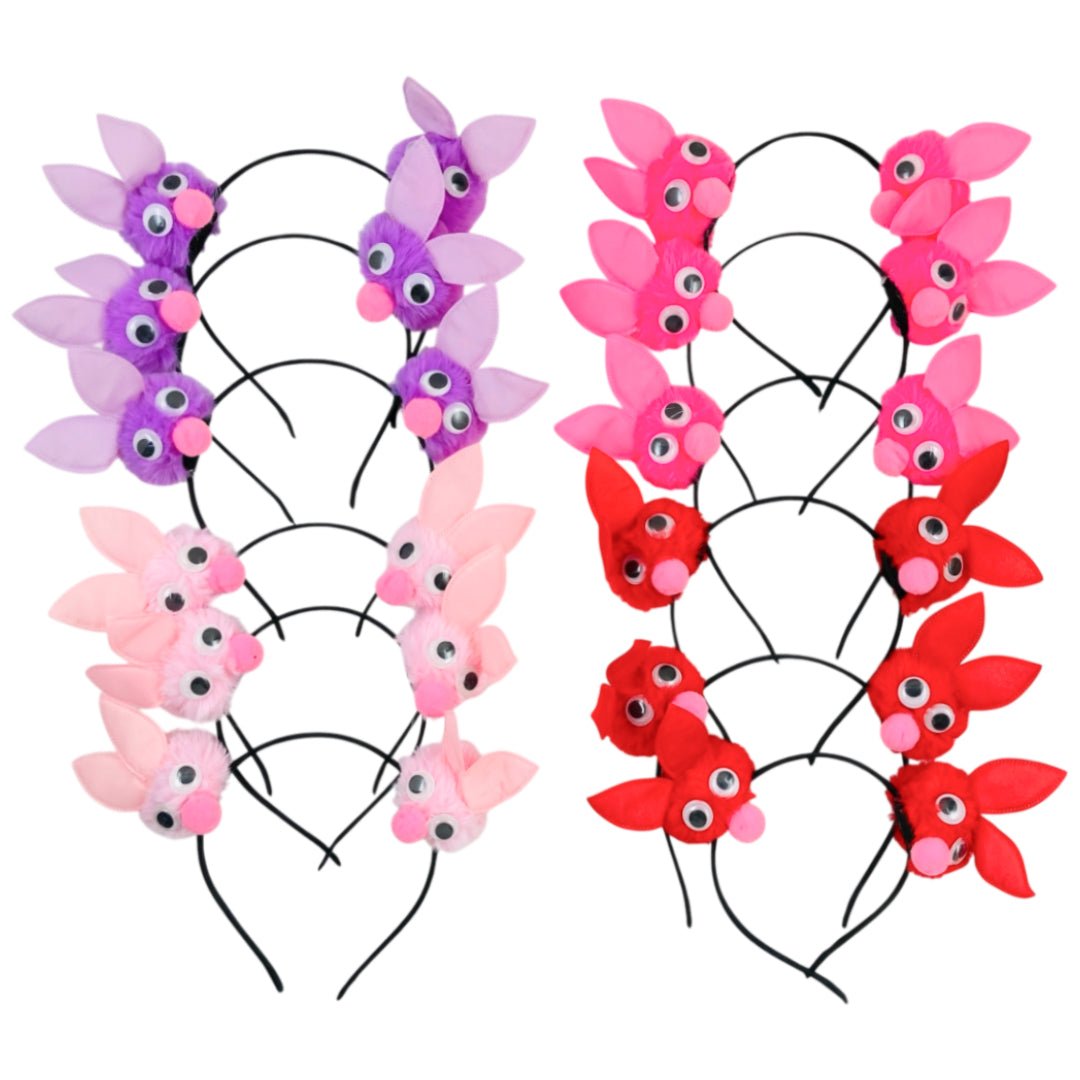 HB-1678 (12 pcs) Pom Pom Bunny Headbands