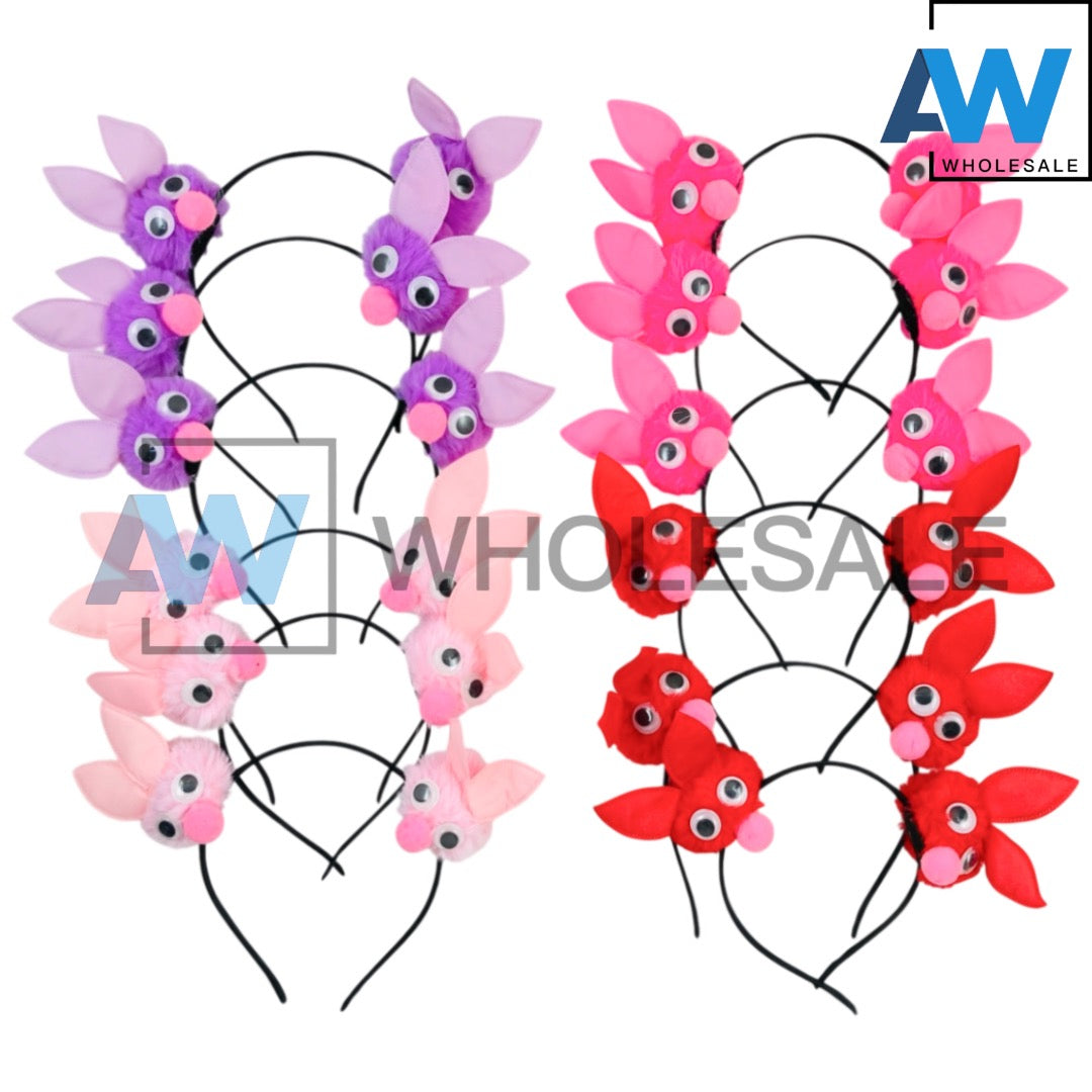 HB-1678 (12 pcs) Pom Pom Bunny Headbands