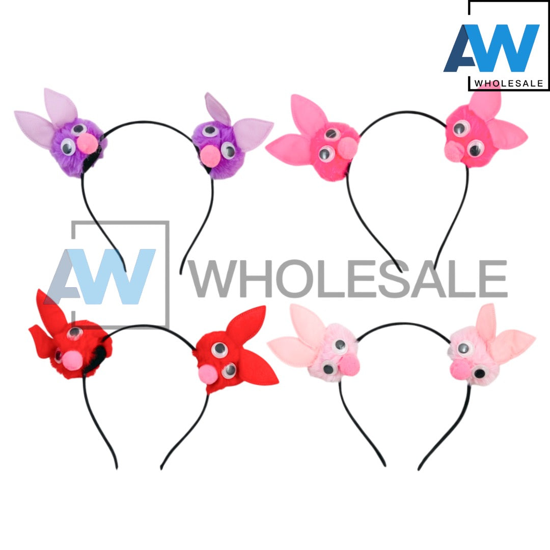 HB-1678 (12 pcs) Pom Pom Bunny Headbands