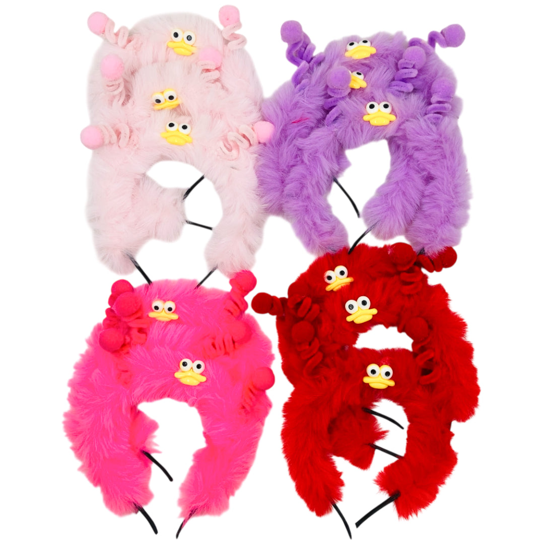 HB-1679 (12 pcs) Cute Duck Faux Fur Headbands