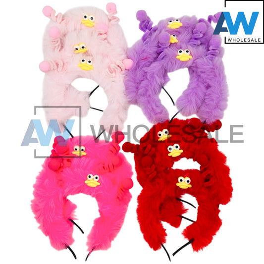 HB-1679 (12 pcs) Cute Duck Faux Fur Headbands