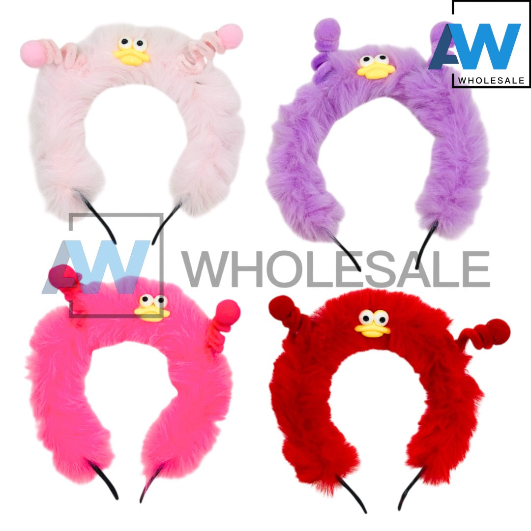 HB-1679 (12 pcs) Cute Duck Faux Fur Headbands