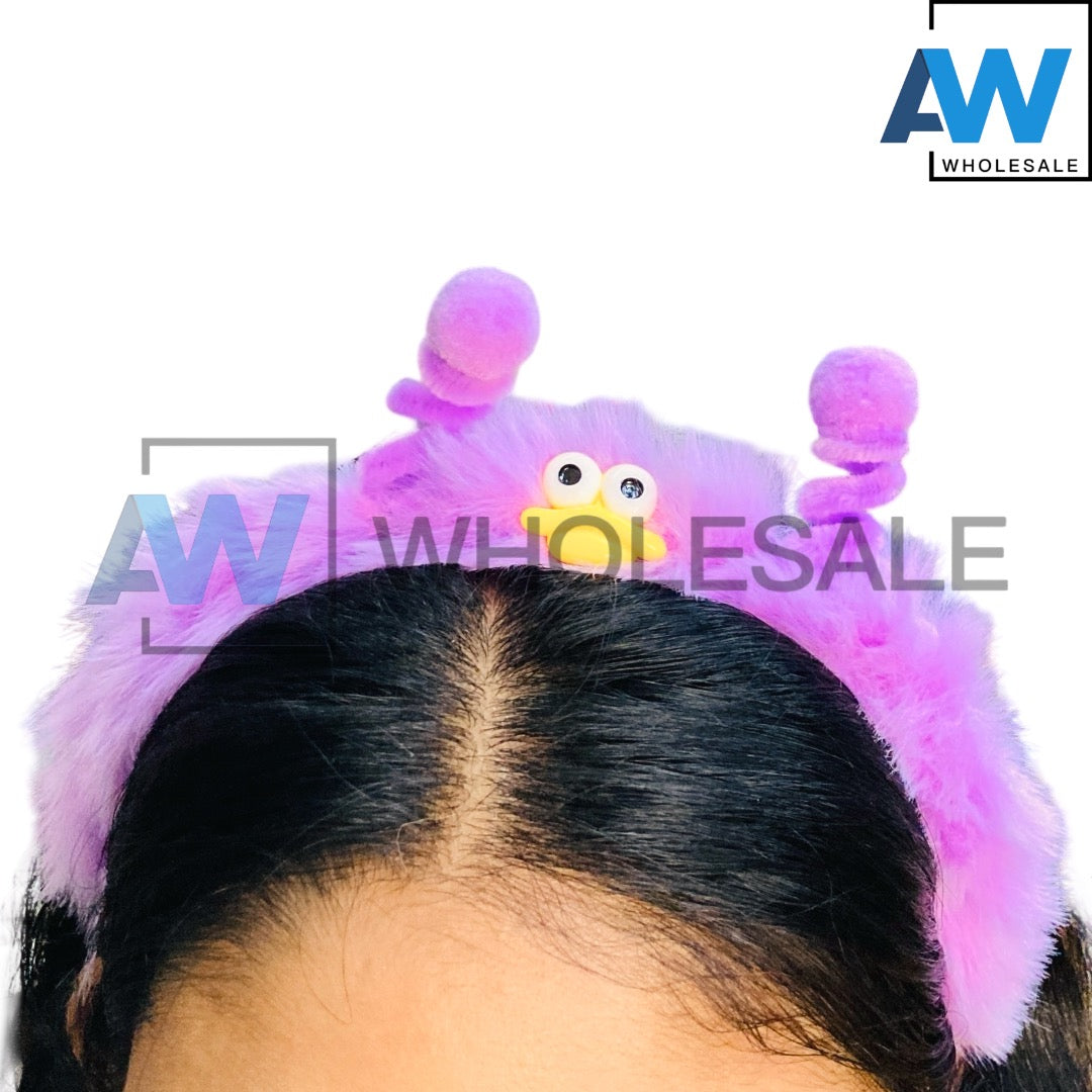HB-1679 (12 pcs) Cute Duck Faux Fur Headbands