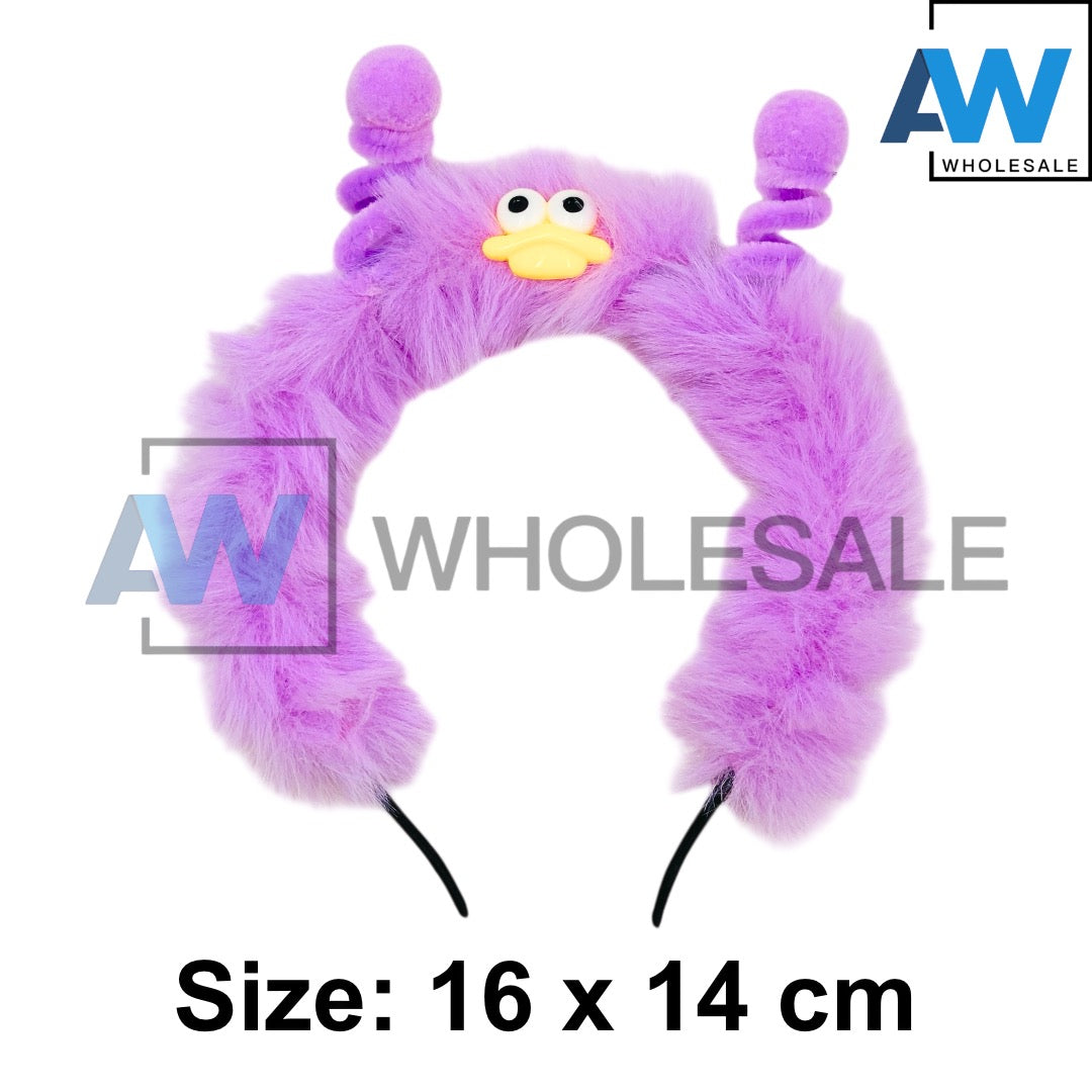 HB-1679 (12 pcs) Cute Duck Faux Fur Headbands