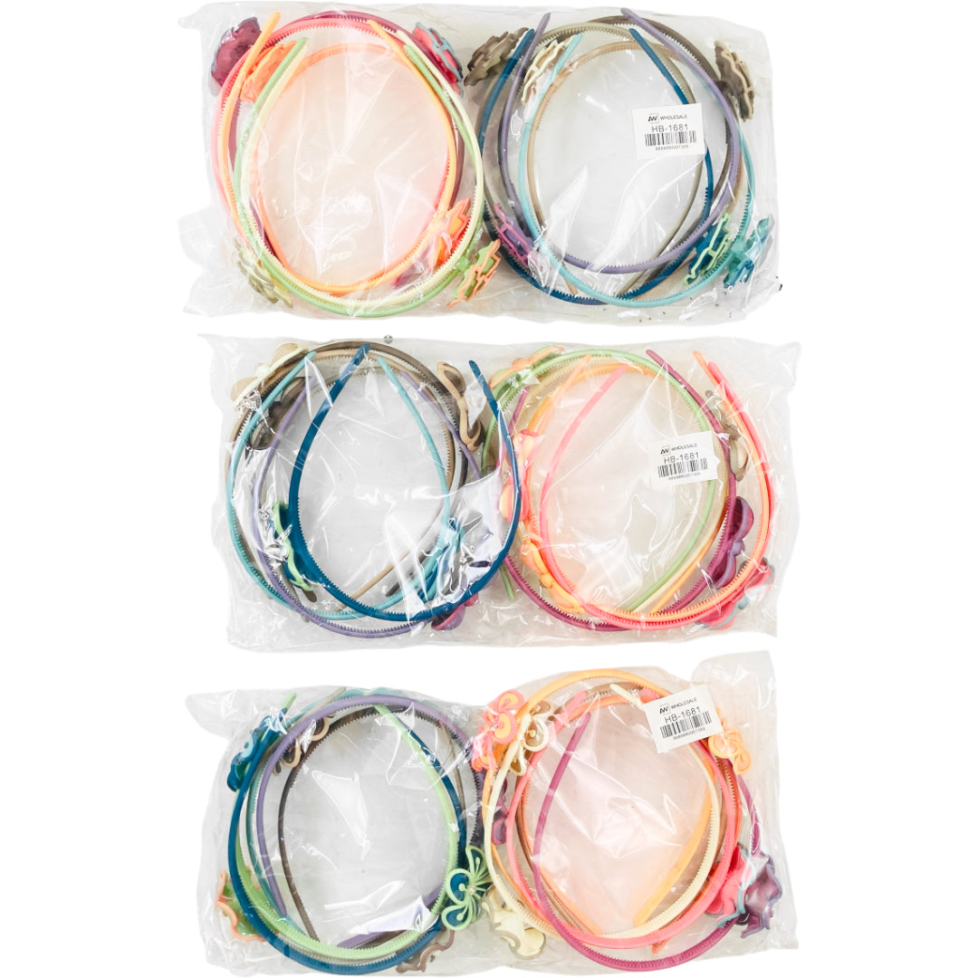 HB-1681 (12 pcs) Matte Flower/Butterfly Headbands