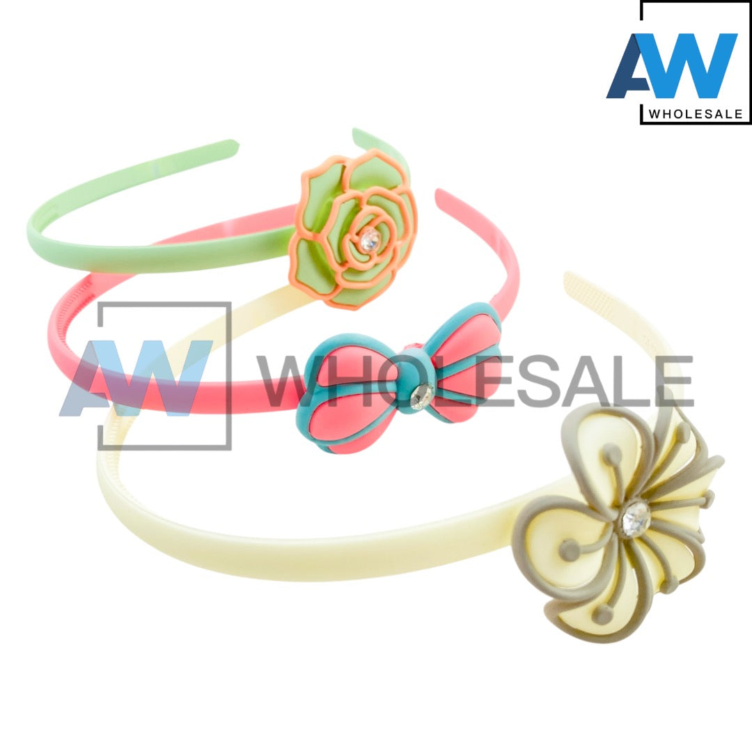 HB-1681 (12 pcs) Matte Flower/Butterfly Headbands