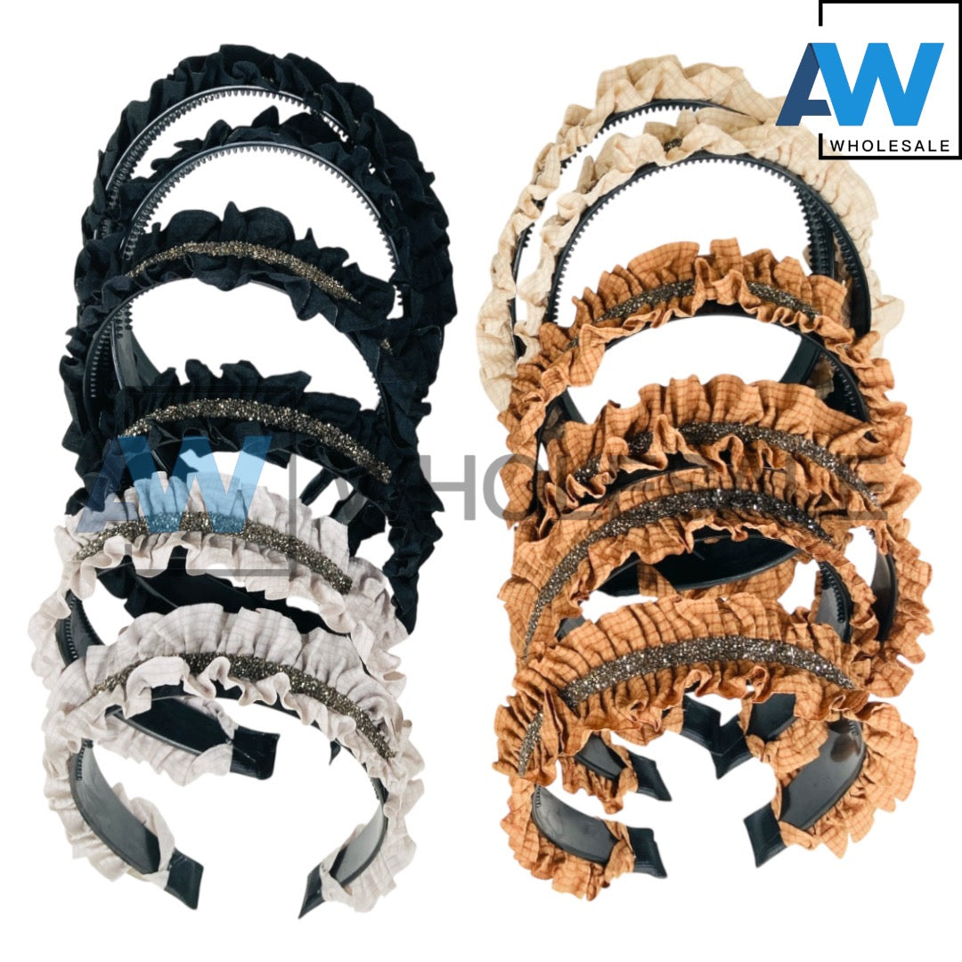 HB-1682 (12 pcs) Pleaded Fabric Headbands