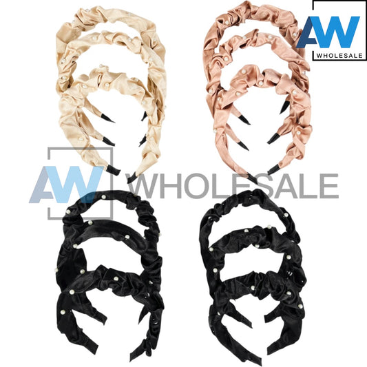 HB-1685 (12 pcs) Pearl Satin Fabric Headbands