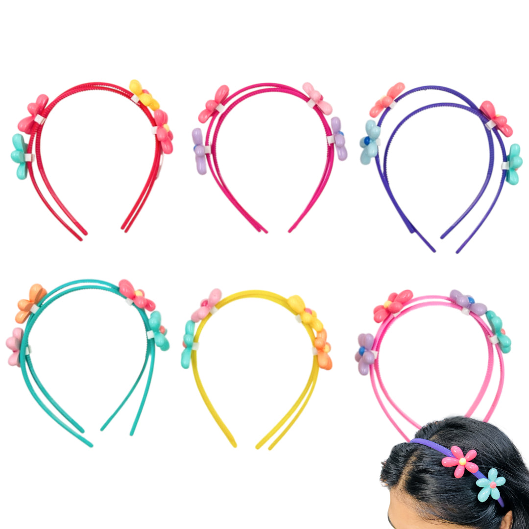 HB-1695 (12 pcs) Double Flower Plastic Headbands