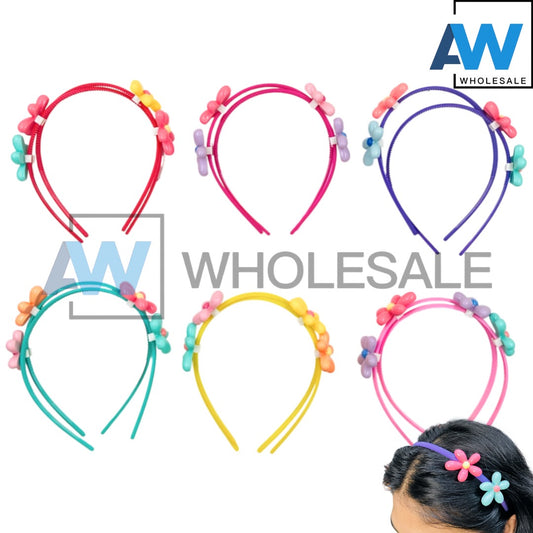 HB-1695 (12 pcs) Double Flower Plastic Headbands