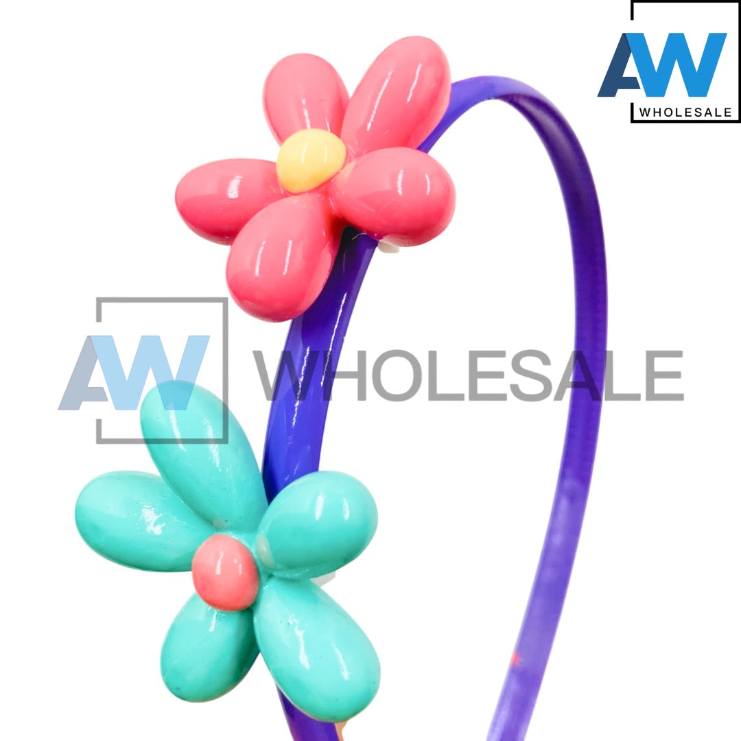 HB-1695 (12 pcs) Double Flower Plastic Headbands