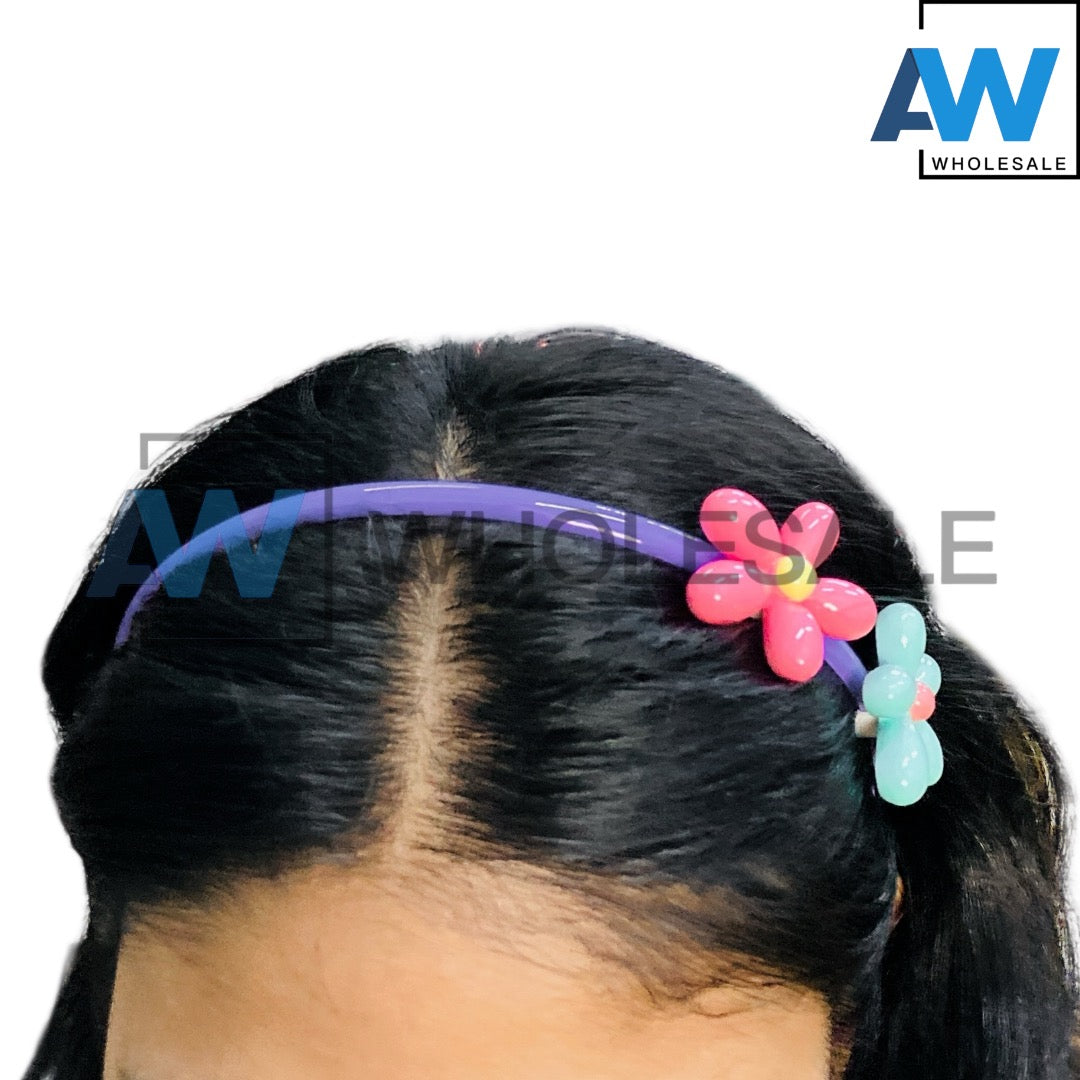 HB-1695 (12 pcs) Double Flower Plastic Headbands