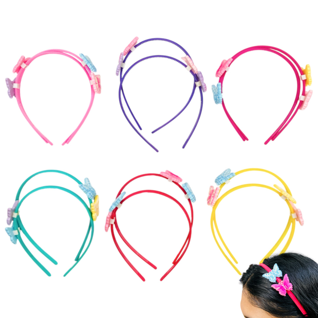 HB-1696 (12 pcs) Double Butterfly Plastic Headbands
