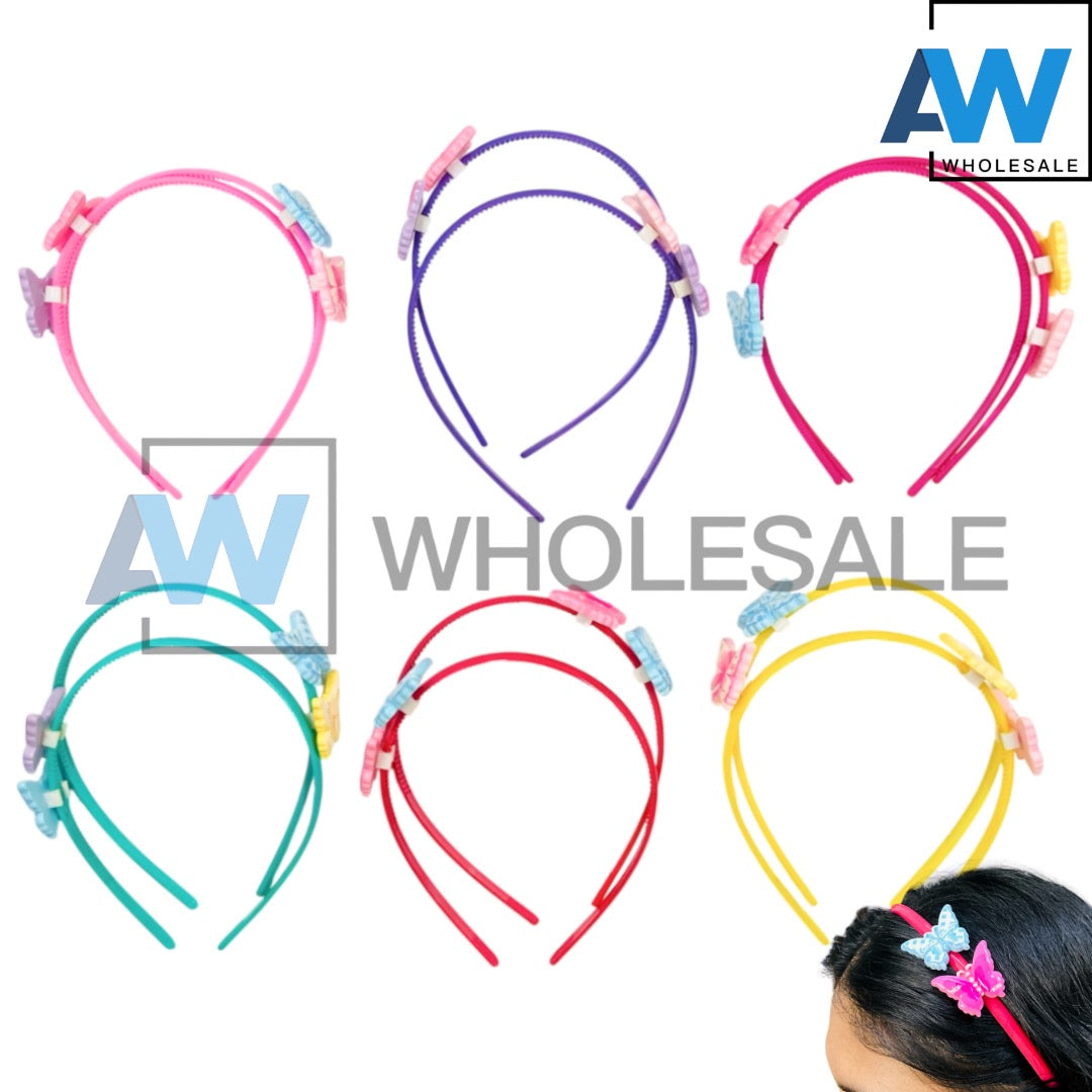 HB-1696 (12 pcs) Double Butterfly Plastic Headbands