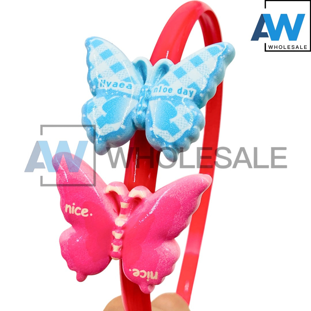 HB-1696 (12 pcs) Double Butterfly Plastic Headbands