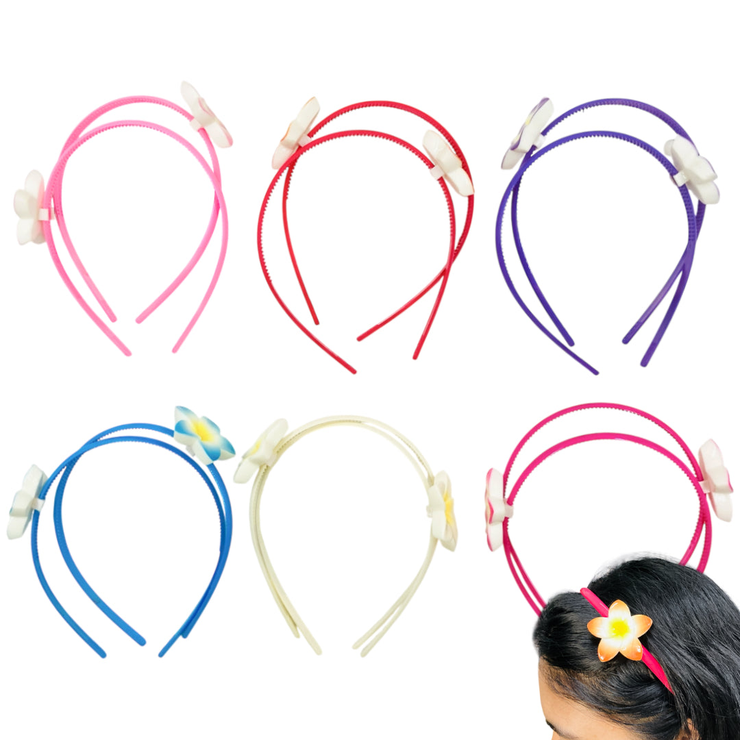 HB-1697 (12 pcs) Hawaiian Flower Plastic Headbands