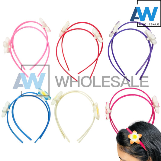 HB-1697 (12 pcs) Hawaiian Flower Plastic Headbands