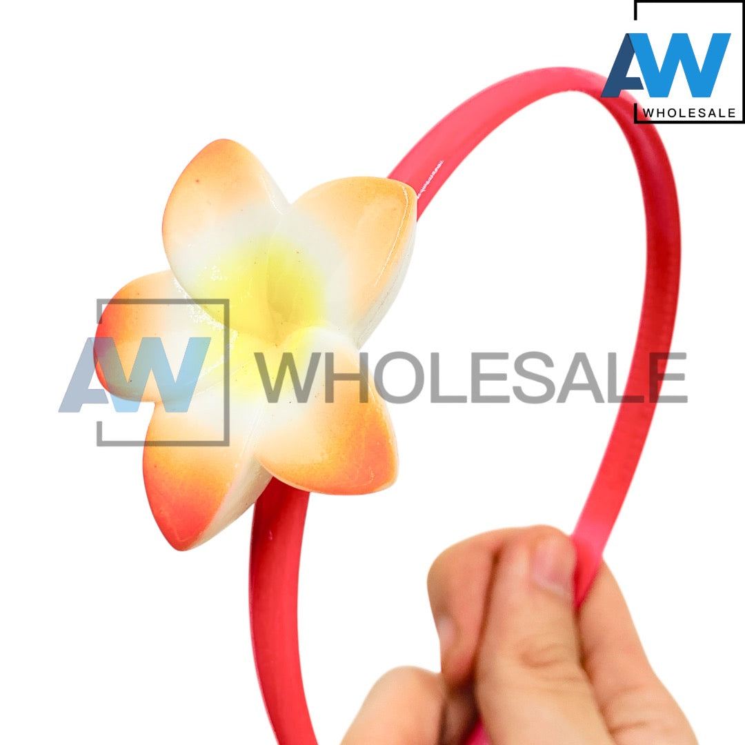 HB-1697 (12 pcs) Hawaiian Flower Plastic Headbands