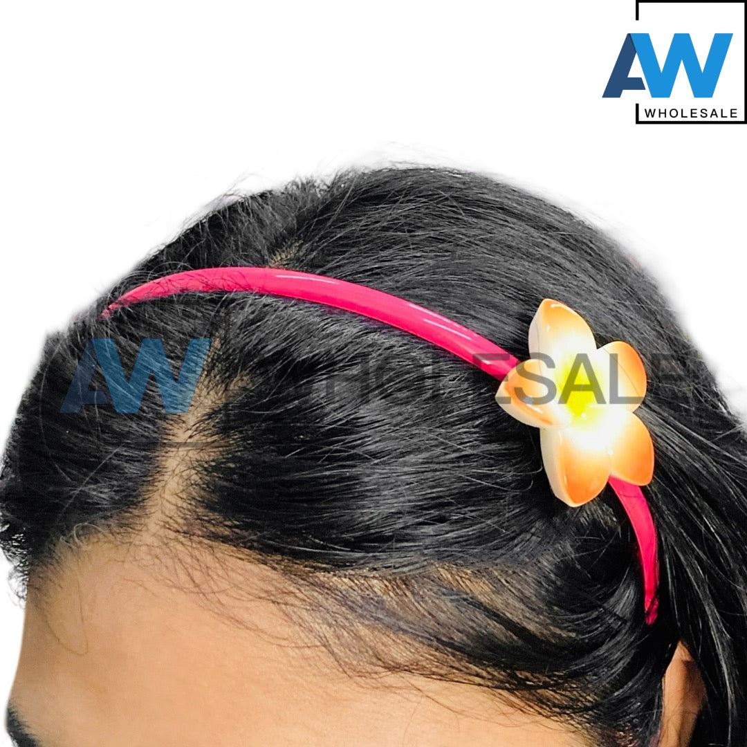 HB-1697 (12 pcs) Hawaiian Flower Plastic Headbands