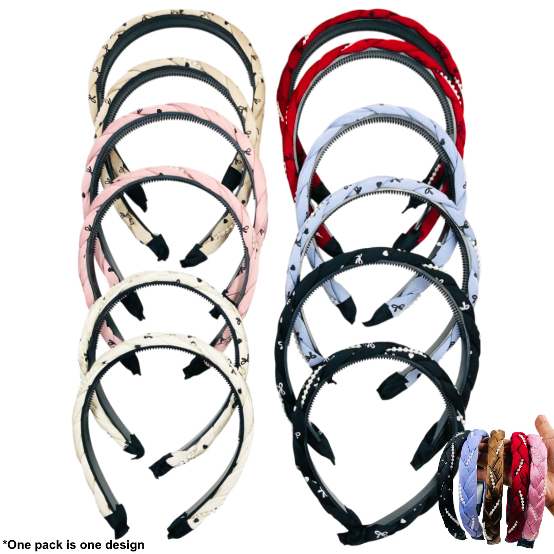 HB-1704 (12 pcs) Pearl Fabric Headbands