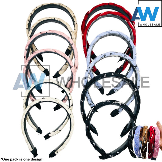 HB-1704 (12 pcs) Pearl Fabric Headbands