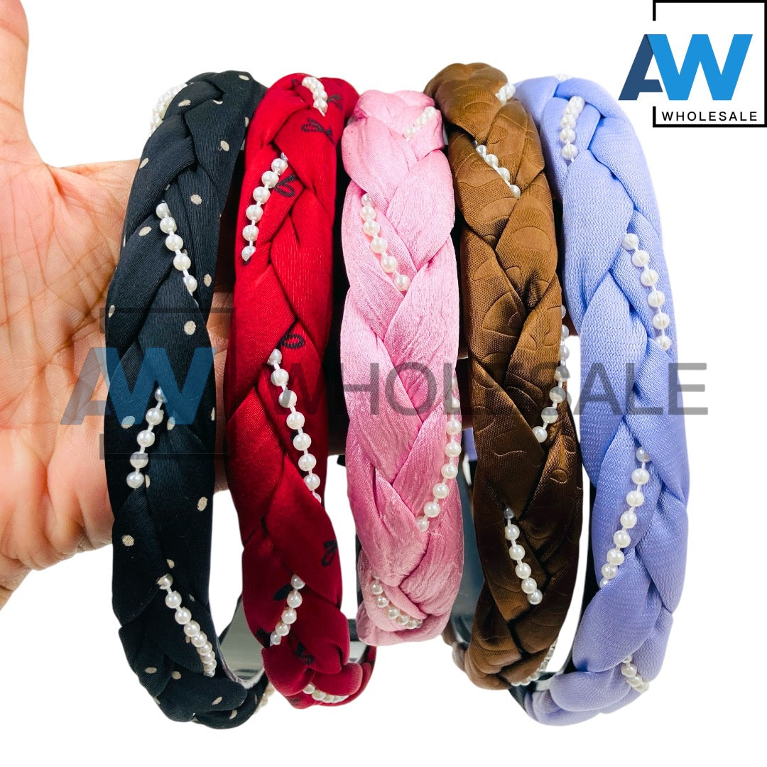 HB-1704 (12 pcs) Pearl Fabric Headbands
