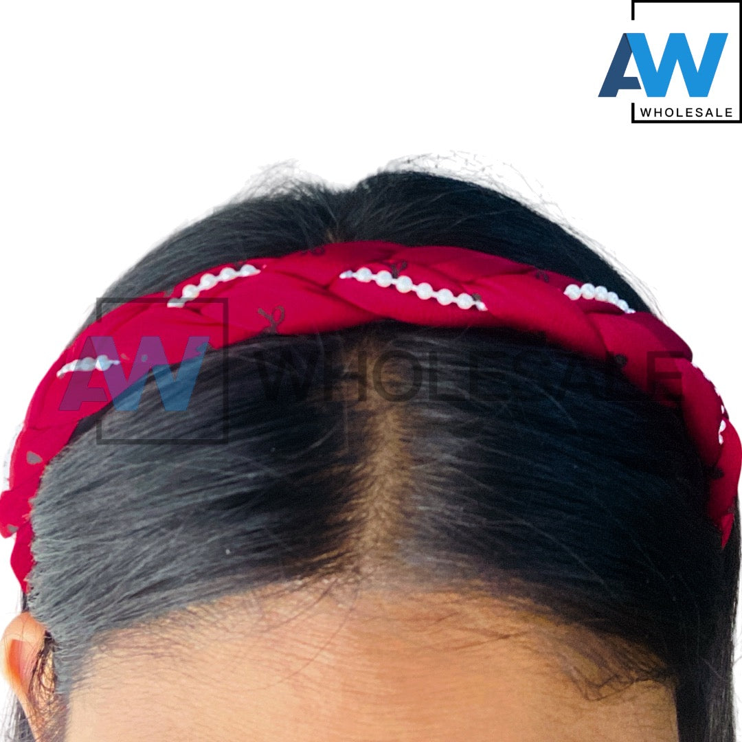 HB-1704 (12 pcs) Pearl Fabric Headbands