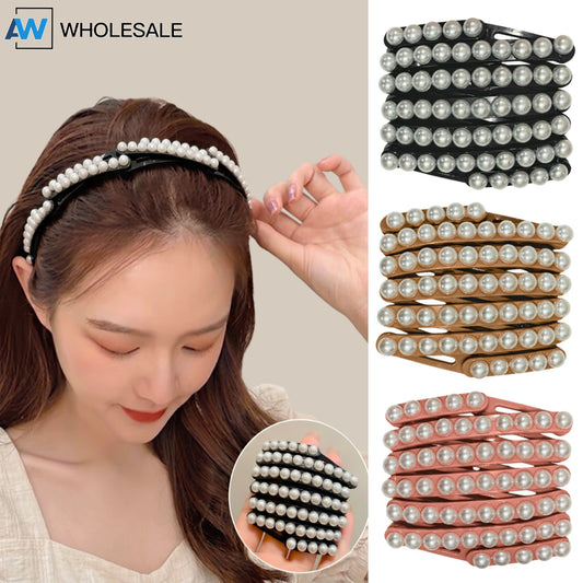 HB-1712 (12 pcs) Foldable Pearl Headbands