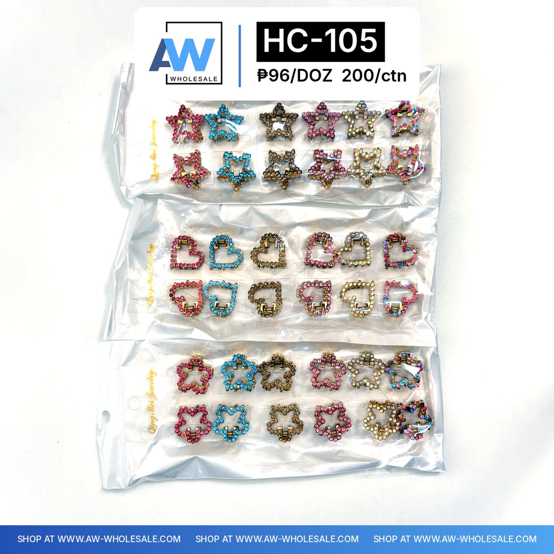 HC-105 (12 pcs) Color Rhinestone Mini Hair Claw