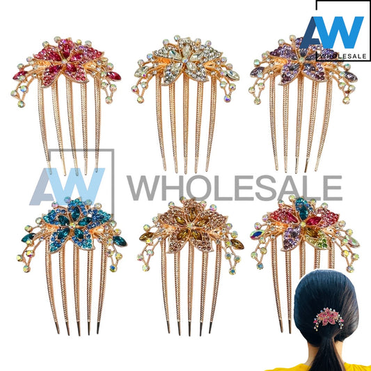 HC-47 (1 pc) Crystal Gem Metal Flower Comb