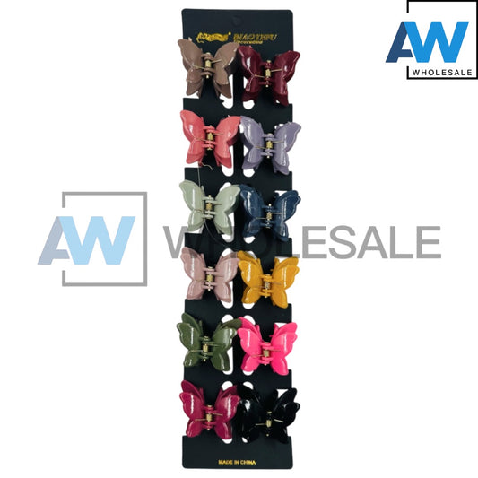 HC-60 (12 pcs) Glossy 3.5 cm Butterfly Hair Clips