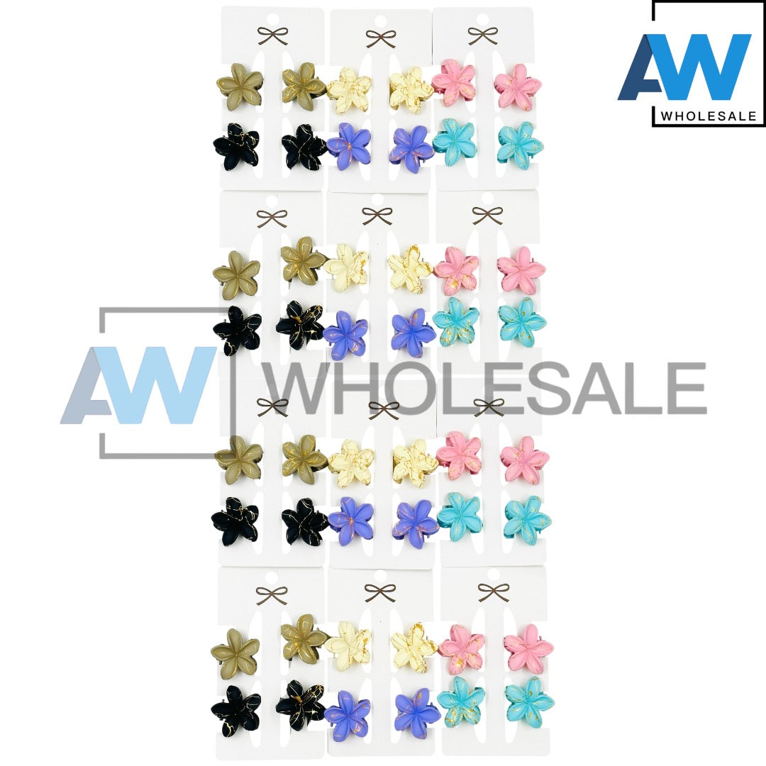 HC-65 (12 cards) 4 in 1 Matte Flower Hair Clip Set