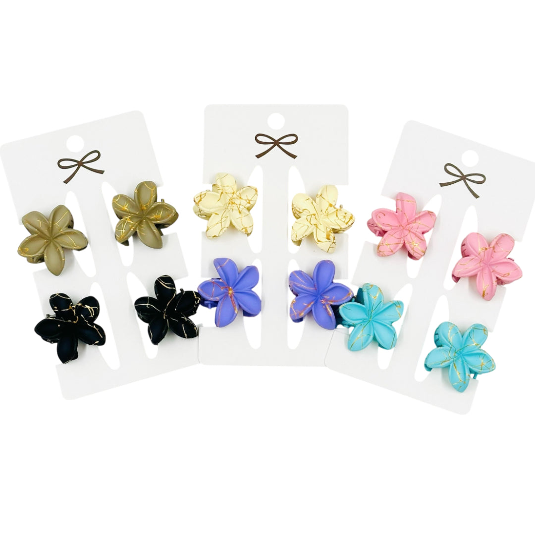 HC-65 (12 cards) 4 in 1 Matte Flower Hair Clip Set