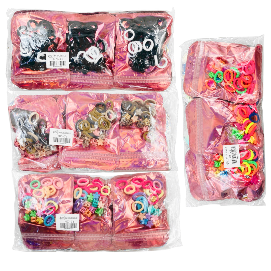 HC-71 (12 pouches) 20 Hair Tie + 10 Hair Clip Set